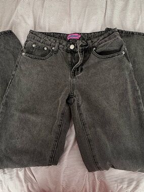 Edikted Low Rise Raelynn Jeans Black Charcoal Size XS